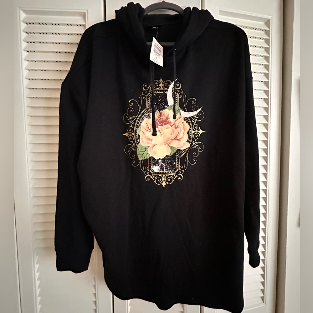 Torrid Black Hoodie with Flower and Moon Design